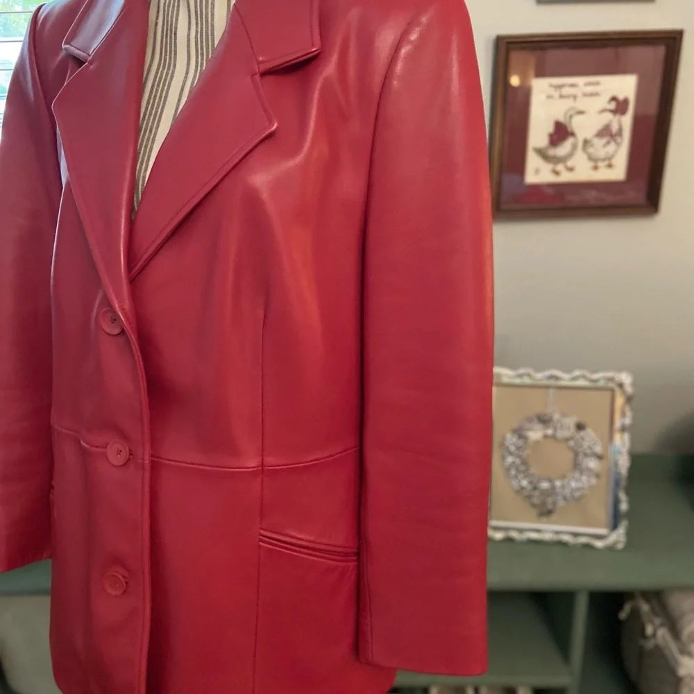Nordstrom Women's Red Genuine Leather Blazer - Picture 4 of 8